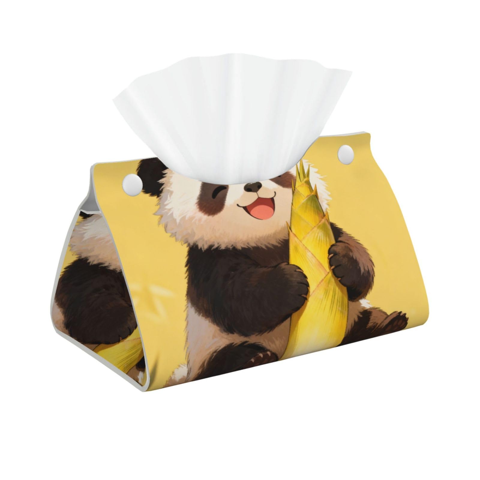 Panda eating Long Leather Tissue Box Cover-Waterproof PU Leather Tissue Holder for Bathroom, Decorative Rectangular Tissue Case