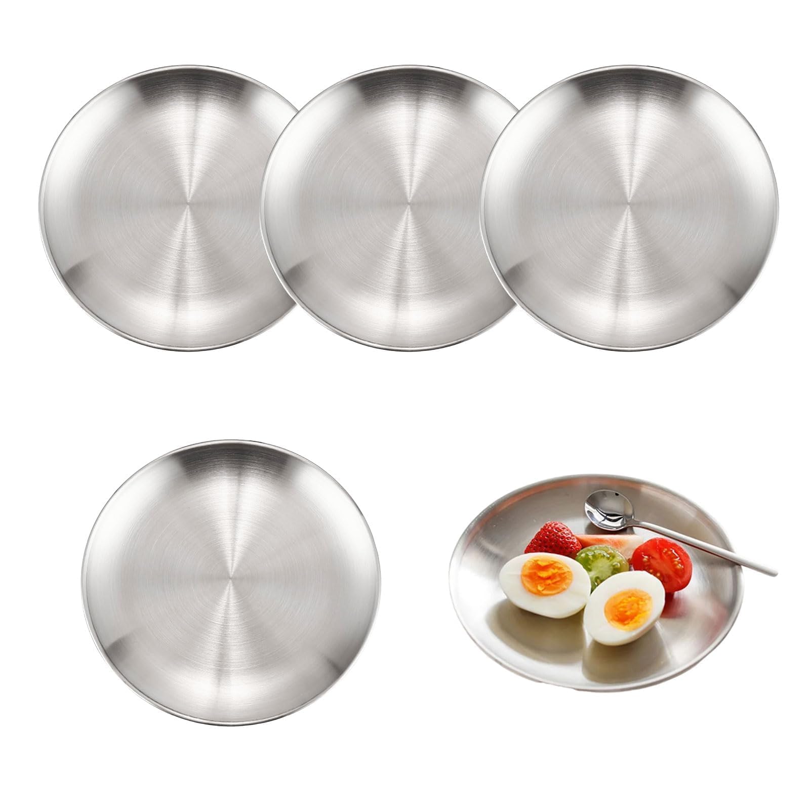 Set 4 Piatti In Acciaio Inox Per Campeggio - Ø20 Cm, Per Picnic E BBQ - Foto 5