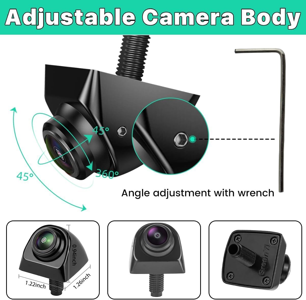 Camara Marcha Atrás Coche 1080P AHD/CVBS Cámara Visión Trasera/Lateral Visión Nocturna, Camara Aparcamiento Coche Rotar 360°, Gran Angular 170°, para Auto Furgoneta Camion Universal 12V-24V