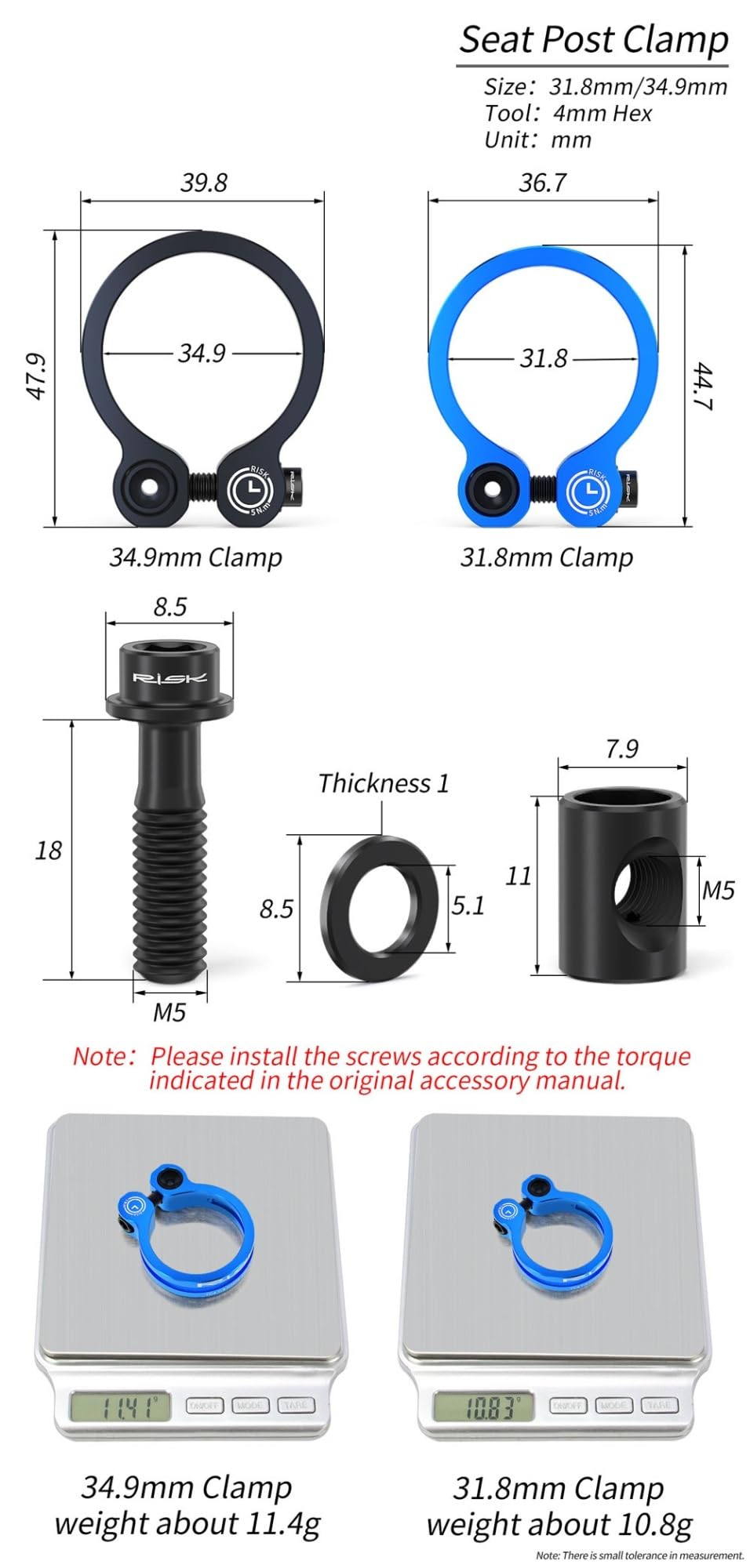 Sattelklemme 31,8 mm 34,9 Ultraleichte Fahrradsattelstützenklemme 3 Farben Aluminiumlegierung Fahrradsattelstützenklemmen MTB-Sattelklemmclip(34.9mm red)