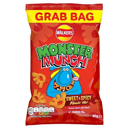 Monster Munch Flamin sweet and spicy Hot Snacks, 40g (Pack of 30),packaging may vary