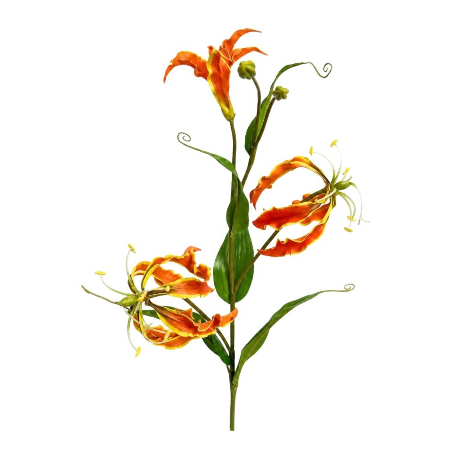 Gloriosa Kletterlilie Künstlich Stiel Blüte Zweig Zierpflanze Weichplastik Naturgetreue Struktur Elegante Linien für Zimmerdekor Traualtar Bankett Fotoprojekt Hoheglasvase, Orange
