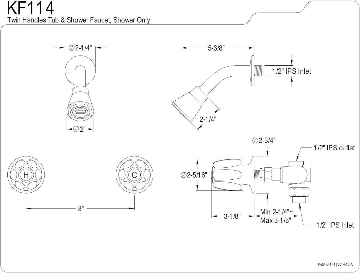Kingston Brass KF114 Americana 8-Inch Twin Handle center Tub and Shower Valve without Spout, Polished Chrome