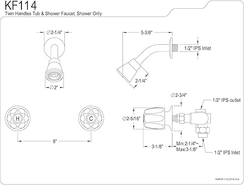 Miniatura 8 de Kingston Brass KF112 Americana - Válvula central para bañera y ducha de 8.0 in, con mango doble, cromo pulido