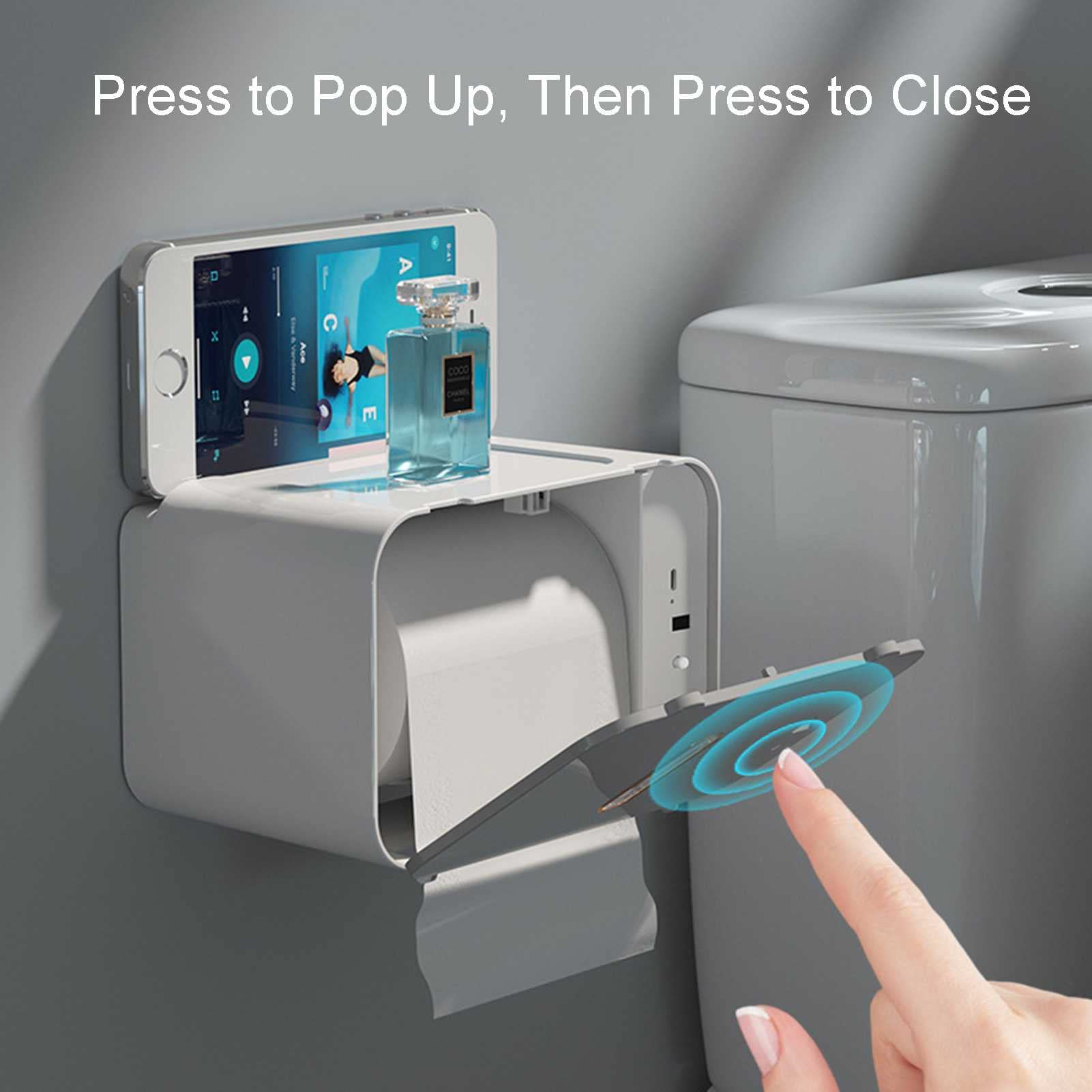 Distributeur de Papier Toilette Automatique sans Contact,Distributeur Essuie Mains Mural,Porte Rouleau Papier Toilette Auto-adhésif sans Perçage Rechargeable pour Cuisine et Salle de Bain