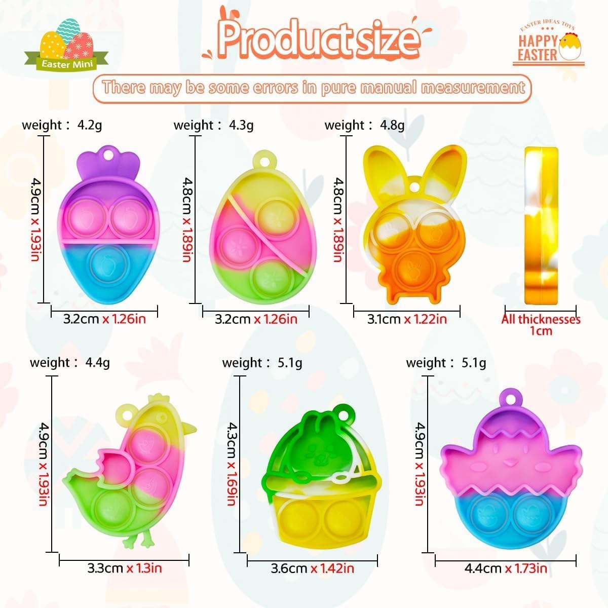 ONKULL 24 pcs Easter Pop Purse Fidget Toy Pack,Keychain for Party Favors Goodie Bag Stuffers with Keychain Toys Stress Relief Toys, Party Favors, Easter Basket Stuffers