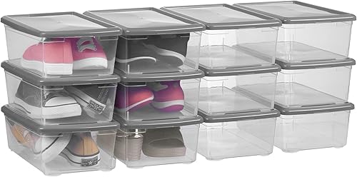 Miniatura 6 de Cajas transparentes para zapatos, 12 cajas de almacenamiento de plástico con tapa de pestillo, cajas de almacenamiento rectangulares duraderas con