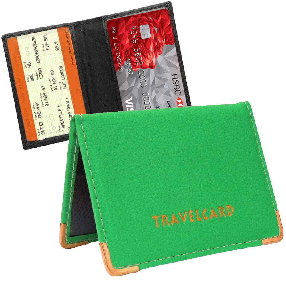 Bus Pass Wallet Credit Travel Rail ID Holder for Oyster Card Lot Leather Wallet UK (Green)