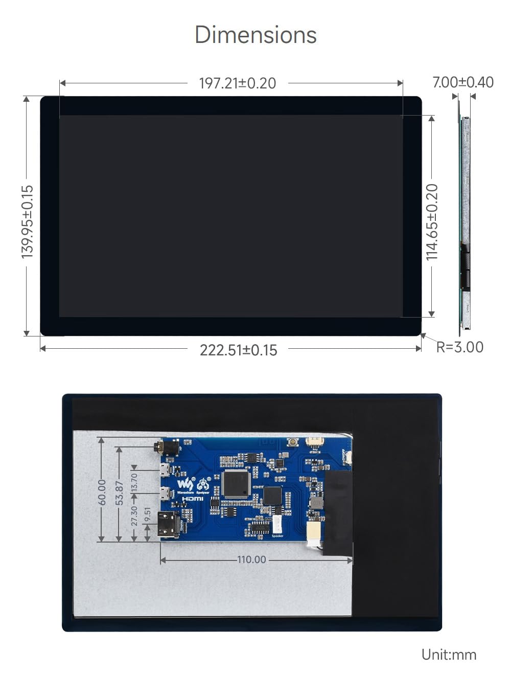Waveshare 9inch Control Panel,Compatible with Raspberry Pi/Jetson Nano,QLED Quantum Dot Display, 1280×720, Toughened Glass Panel, HDMI Interface, Wide Color Gamut,Up to 10-Point Touch