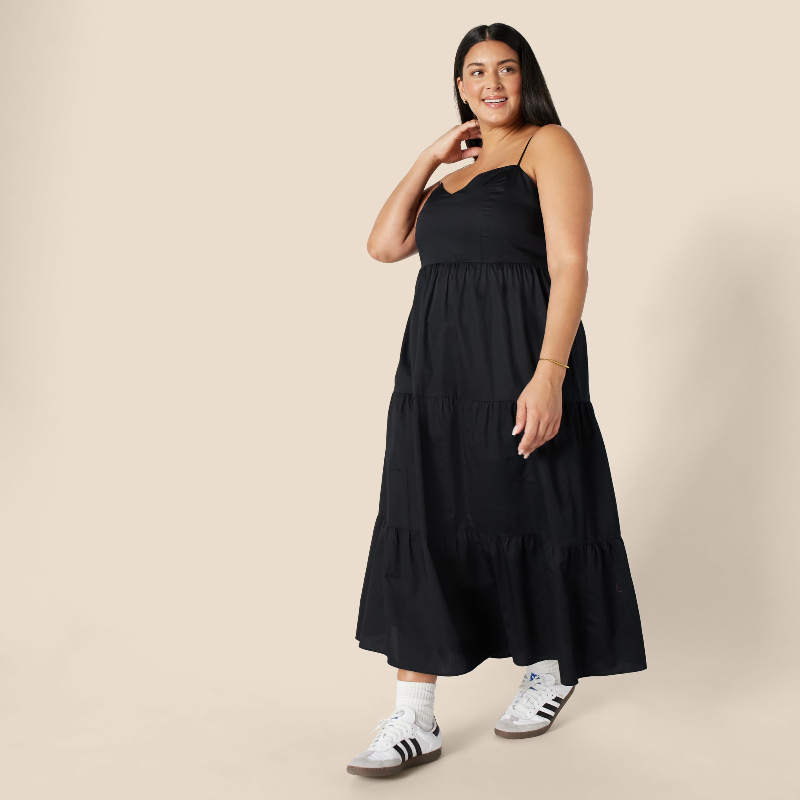Amazon Essentials Vestido Largo Entallado y Escote Corazón con Vuelo con Capas de Satén de Algodón con Cintura de Corte Imperio Mujer