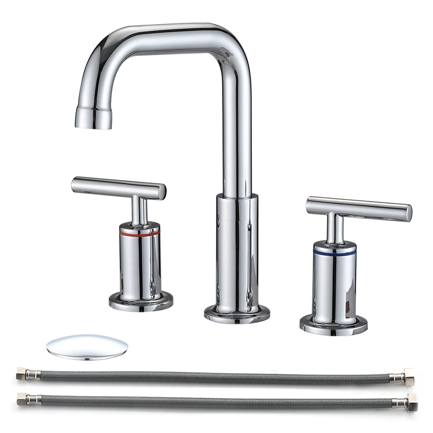 COSZWQDP 8 Inch Widespread Double Handle Bathroom Faucet with Pop Up Drain High Arc Spout Chrome Finish