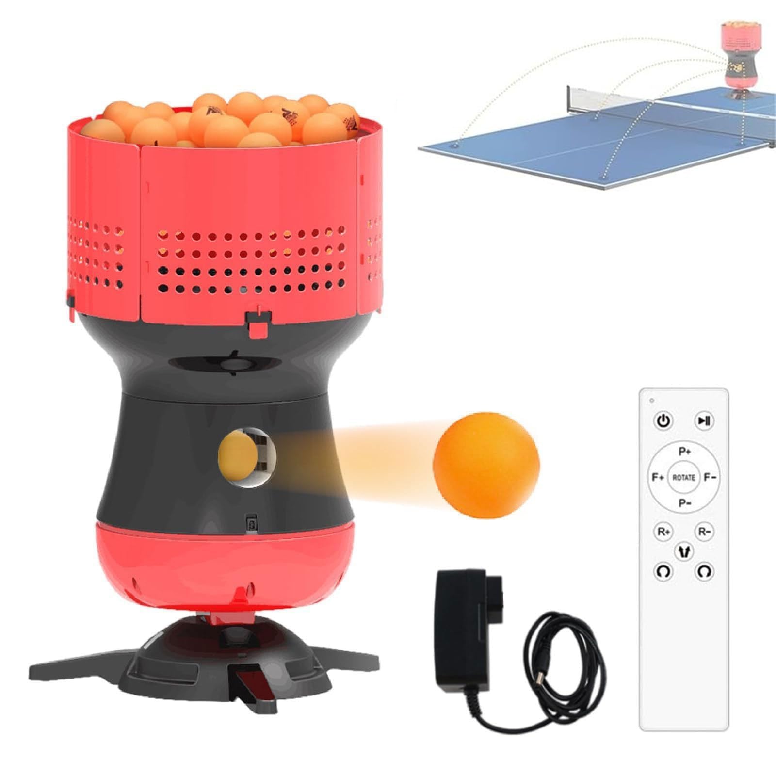 Robot de Tenis de Mesa, Lanzador automático de Pelotas de Ping Pong, Reserva de 90 Pelotas con depósito extraíble, Ideal para Entrenamientos Individuales y sesiones de Coaching.
