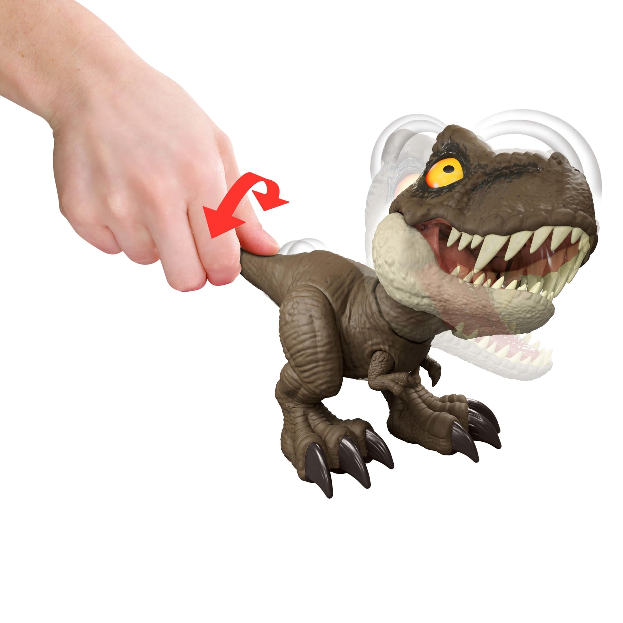 Mattel Jurassic World - T-Rex Roar Command, dinosauro parlante con attacco e ruggito attivabili dalla coda, registra la tua voce nella lingua dei dinosauri, giocattolo per bambini, 4+ anni, JCW01