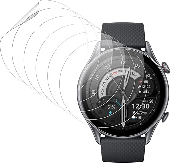6 Pack Screen Protectors for Amazfit GTR 3/3 Pro, Soft TPU Watch Screen Protector, HD Clear, Full Coverage, Scratch Resistant,Tempered Glass