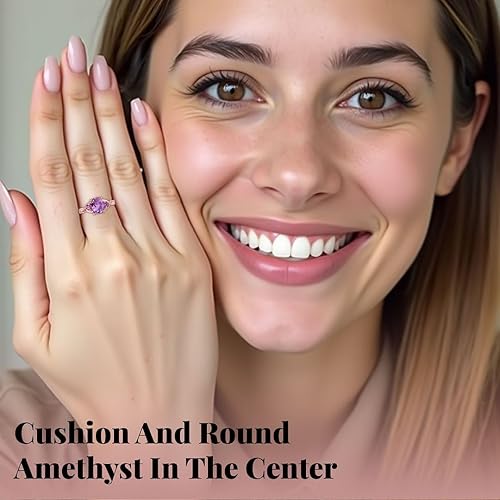 Miniatura 4 de Shop LC Purple Amethyst Ring Promise Engagement Rings for Women 14K Rose Gold Plated in 925 Sterling Silver Bride Wedding Amethyst Jewelry for Women