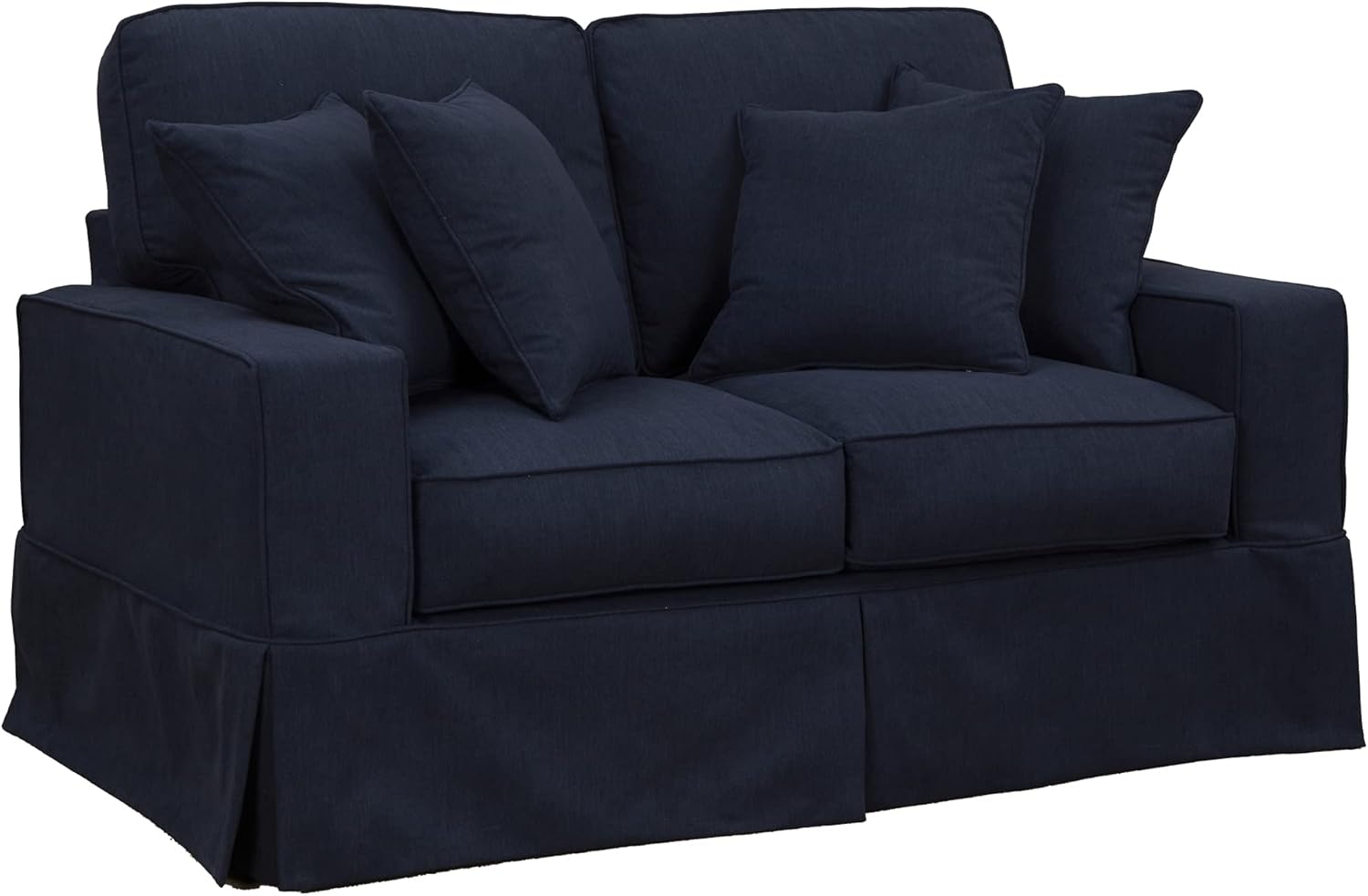 Sunset Trading Americana Slipcover Only for Box Cushion Track Arm Loveseat | Performance Fabric Washable Water-Resistant Stain-Proof | Navy Blue