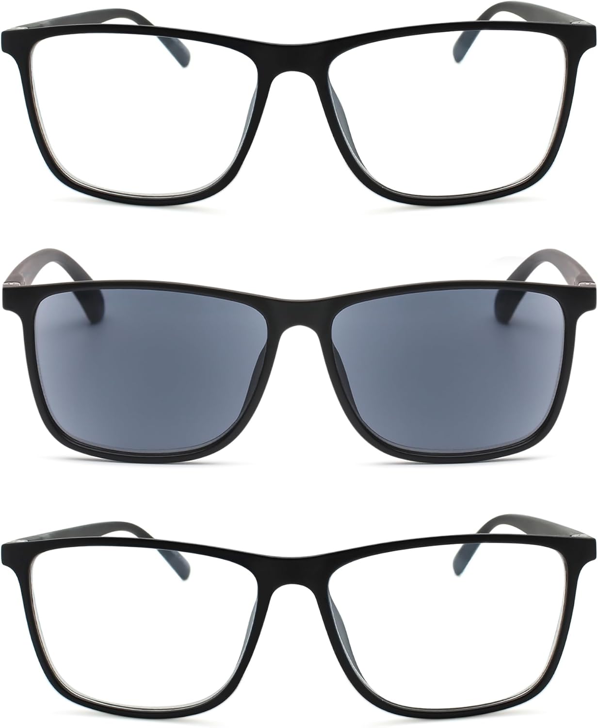 2SeeLife Durable Large TR-90 Reading Glasses Multipack for Men – Medium-Wide Fit, Flex Sturdy Frame, Spring Hinges, Premium Readers, 2 Black Matte, Black (Sun Readers), +1.00