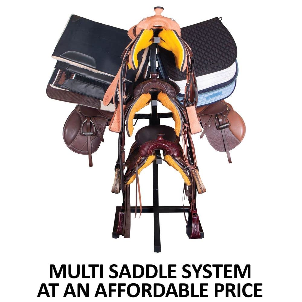 Jeffers 4 Hook Rotating Carousel Horse Bridle Halter Tack Rack, Wall Mount Organizer for Stable Barn Trailer, Metal Hooks for Halters Reins Lead Ropes Harness, Black with Screws Included