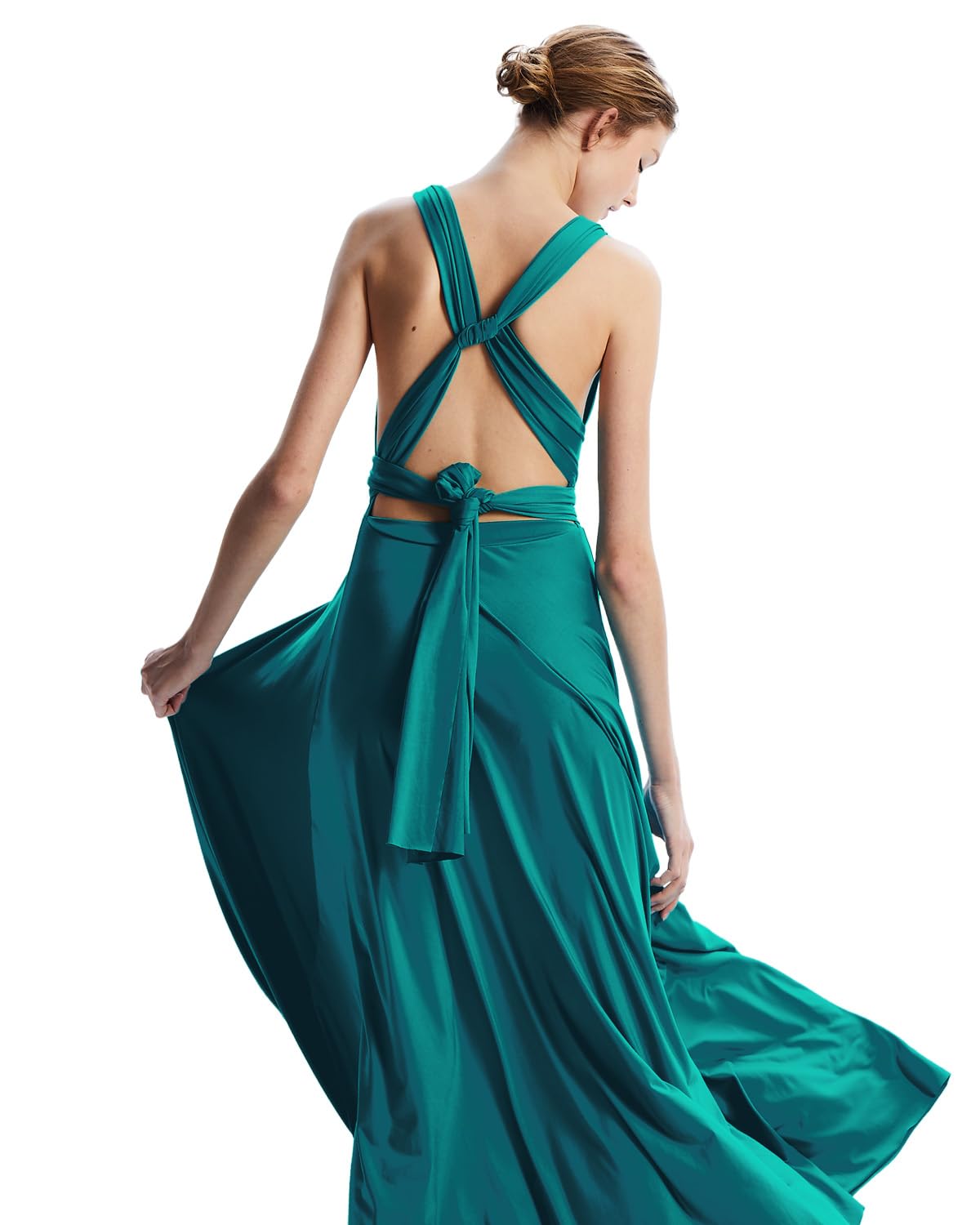 Infinity Kleid mit Bandeau Brautjungfernkleider, Lang Einheitsgröße Wickelkleid Damen, Multiway Kleid Hochzeitsgäste Trauzeugin Kleid