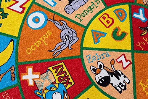 Pro Rugs Kids Rugs. Educational Alphabet Animals.Rubber Back. Non-Slip Educational/Play Time (8 Feet X 8 Feet Round)