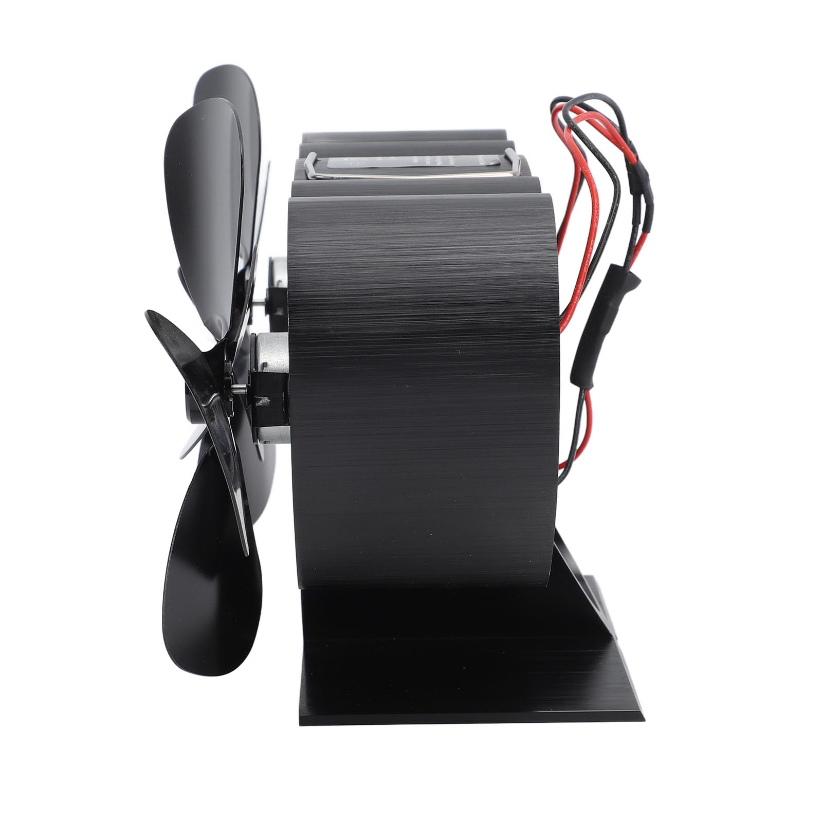 Ventilatore per stufa a legna e a cherosene con 4 pale in lega di alluminio, alimentato a calore. Circolazione del calore efficiente, funzionamento silenzioso, struttura res (Nera)