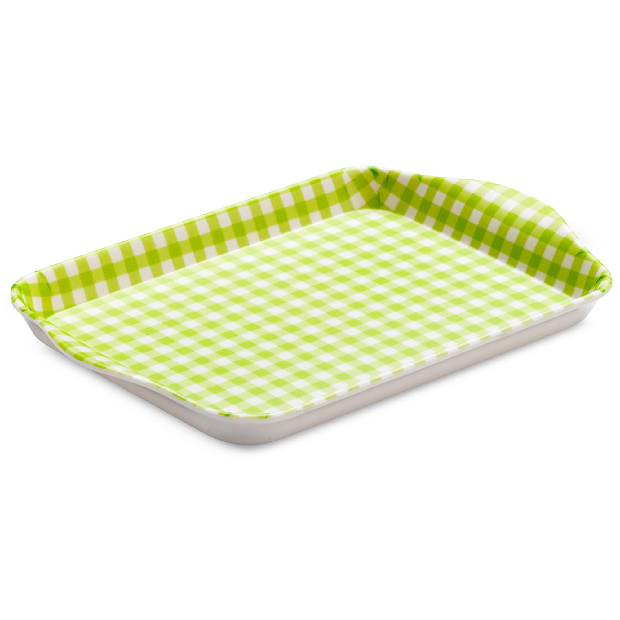 Zeal Mini Serving Tray, Small Melamine Tea & Coffee Tray, Gingham Pattern Snack & Drinks Tray with Raised Handles, BPA Free, 18 x 14cm (Lime)