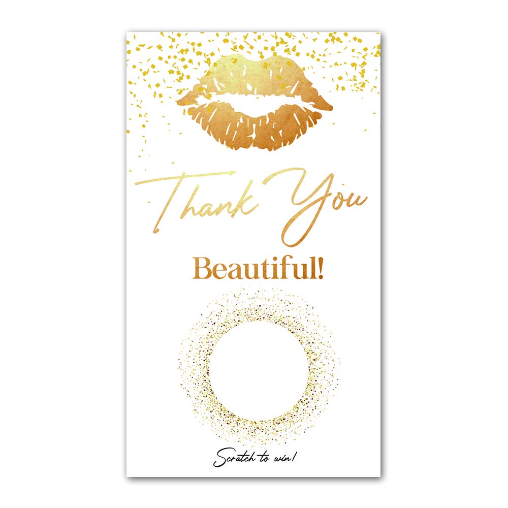 50 White Gold Lips Blank Gift Certificate Scratch Off Cards Vouchers, for Small Business, Spa Beauty Makeup Hair Salon Restaurant, Christmas Birthday Holiday, Wedding Bridal Baby Shower Favors Games