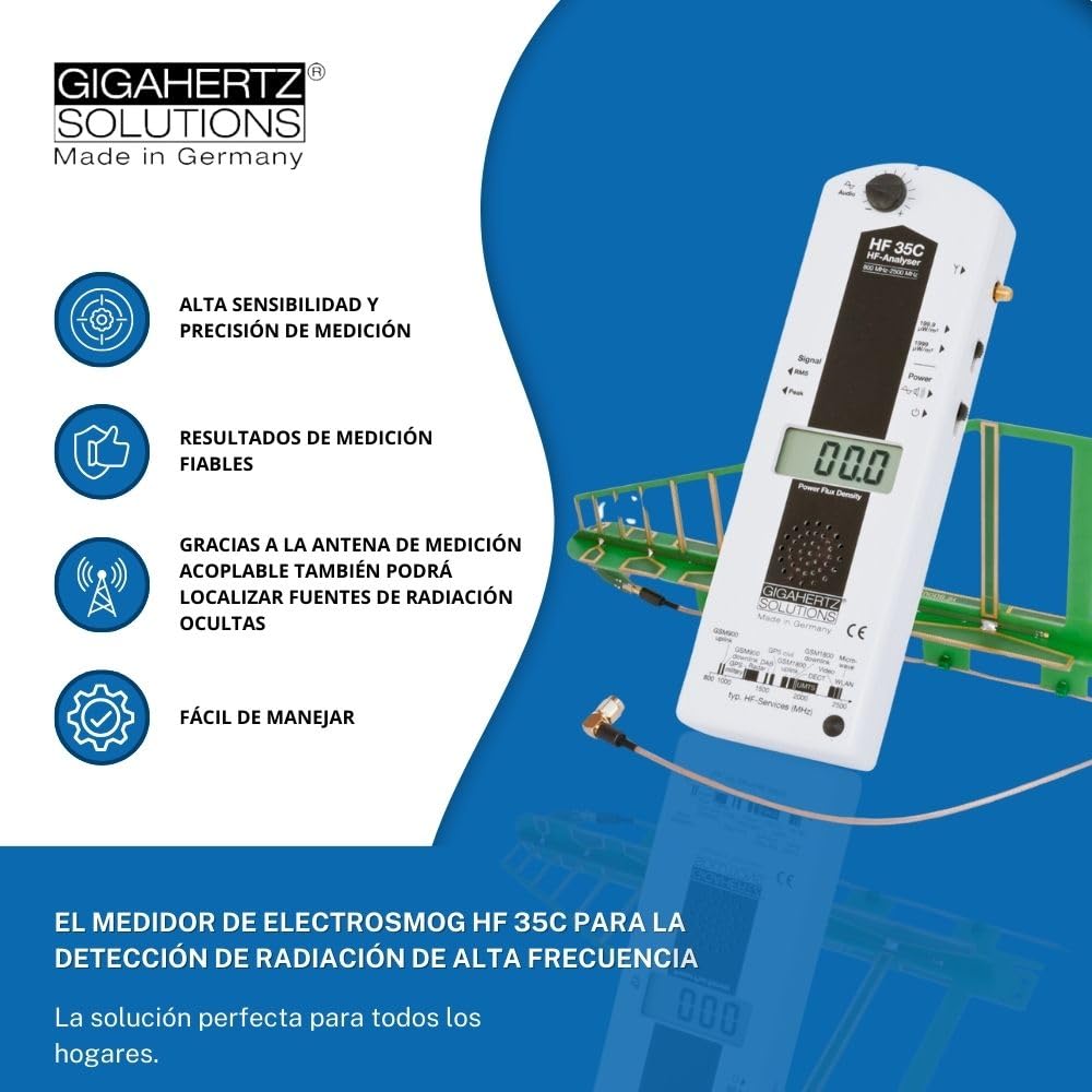 Gigahertz Solutions HF35C | Medidor avanzado de electrosmog para la detección de radiaciones de Alta frecuencia (800 MHz - 2,7 GHz)