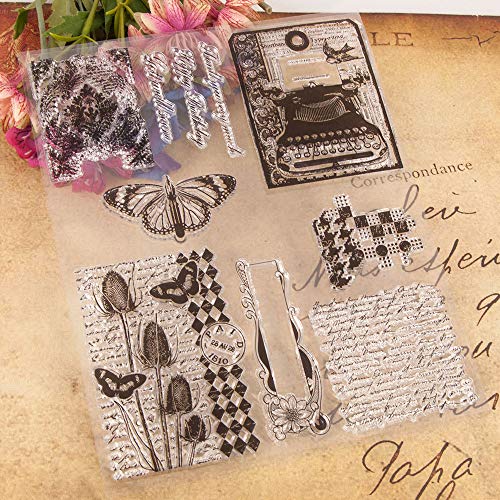 Plaid Achtergrond Honingraat Engels Letter Achtergrond Vlinder Vintage Telefoon Clear Stempels voor Kaarten Maken… - Image 7