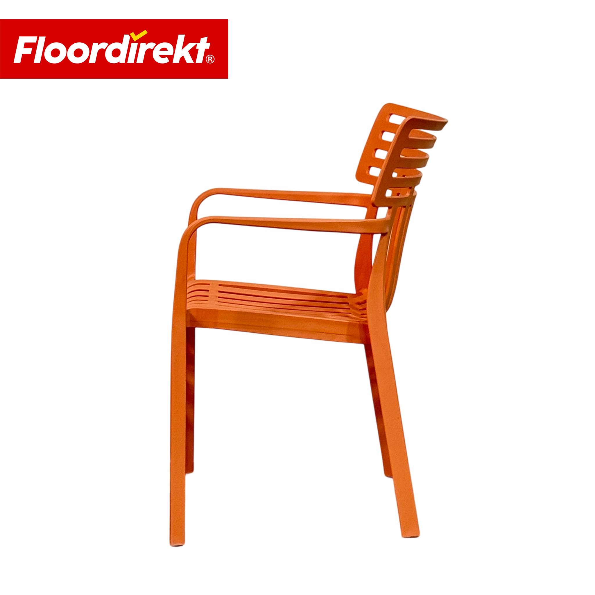 Floordirekt Silla de jardín Sitwell con reposabrazos - silla de diseño apilable, naranja, resistente a la intemperie y a los rayos UV, soporta hasta 200 kg, para balcón, terraza y jardín