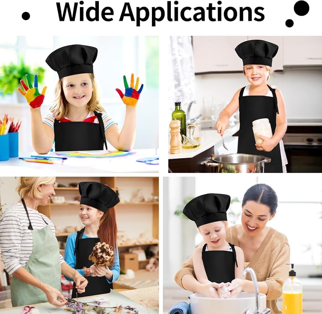 MAKSTILE Kids Apron with Chef Cap With Adjustable Neck Strap |Apron for Kids for Cooking, Baking, Painting & School Activities | Chef Apron for Girls & Boys | 3 to 6 Years | Size-50 x 37 cms (Black) 4