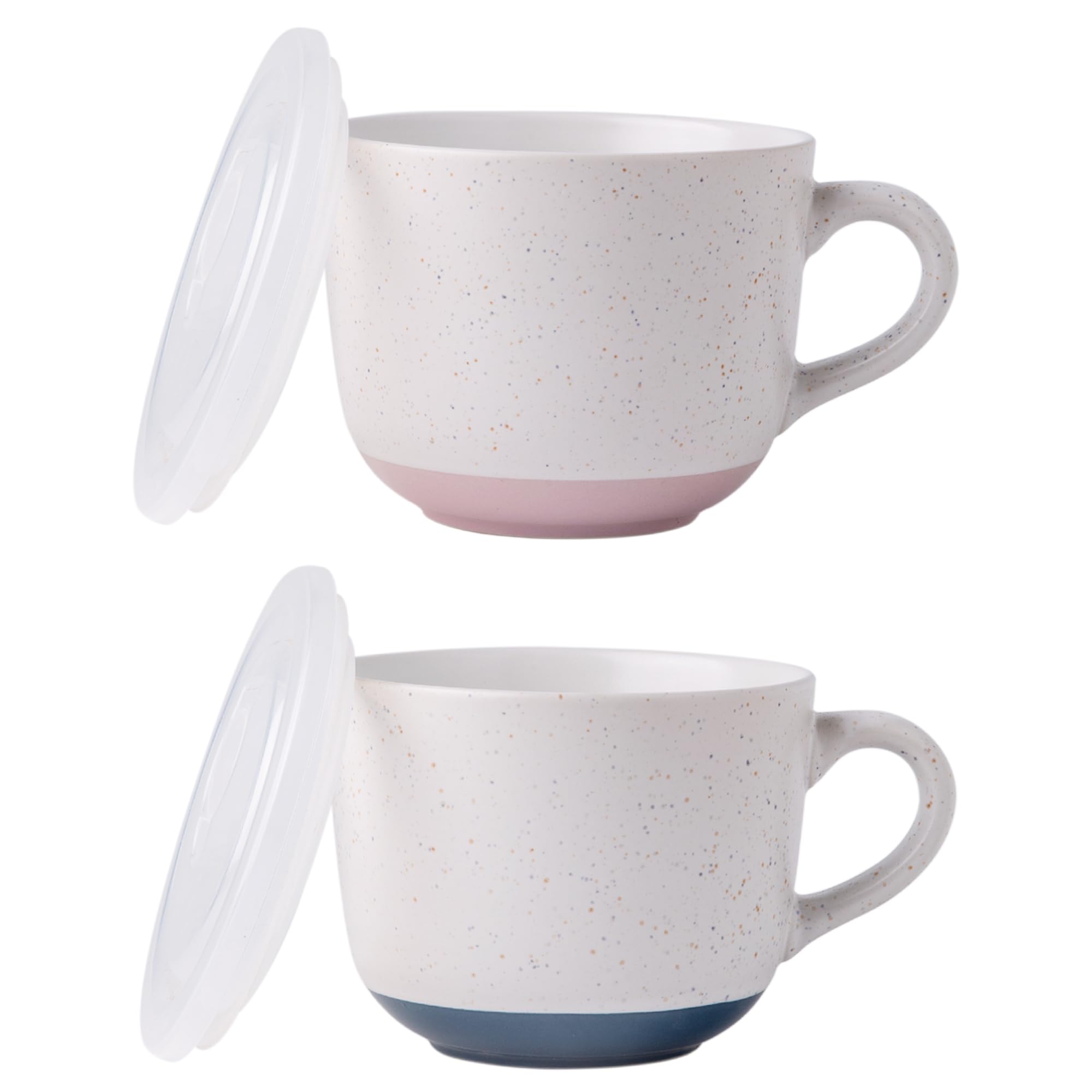 AmorArc Ceramic Soup Mugs with Lid, 32 oz Large Soup Cups with Hanlde for Coffee, Cereal, Salad, Noodles, Tea, Soup Bowls Cups, MicrowaveDishwasher Safe, Set of 2 (Pink Blue, 24oz - Set of 2)