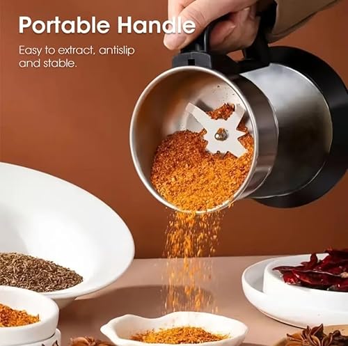Miniatura 3 de Molinillo de especias eléctrico, molinillo eléctrico de café y especias, pulverizador multifunción, acero inoxidable, 4.1 x 4.1 x 6.9 in