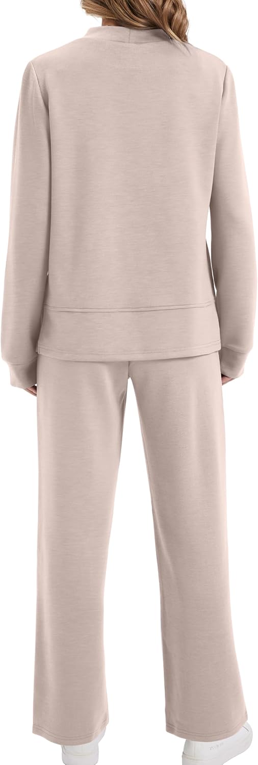 XIEERDUO Women's Side Slit Lounge Sets 2 Piece Outfits Mock Neck Tracksuit Fashion Sweatsuit Wide Leg Loungewear S-3XL - Image 5
