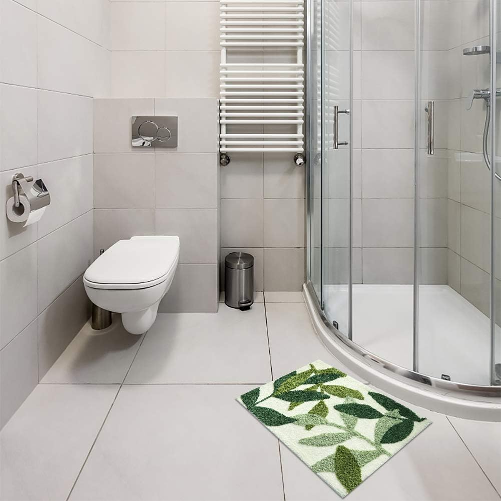 Tiita Indoor Doormat, Front Back Door Mat, Machine Washable Soft Bathroom Floor Mat for Entrance, 32x20 Inch Bathroom Rugs, Green Leaves