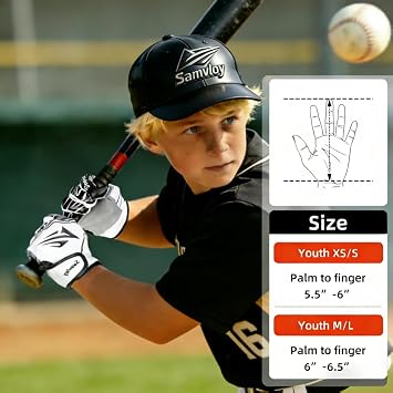 Baseball Batting Gloves for Youth with Super Grip and Finger-Fit Palms - Unisex Fit for Men, Kids, Boys & Girls