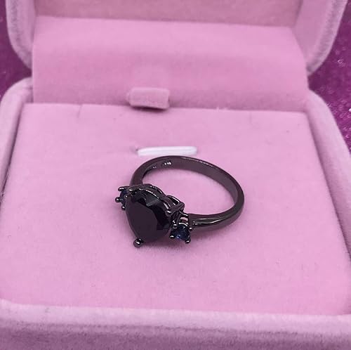 Miniatura 4 de XIALV Anillo de promesa chapado en rodio negro de ágata simulada en forma de corazón y circonita cúbica azul para mujer (talla 8 de EE. UU.),
