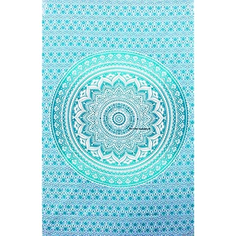 Future Handmade Sky Blue Ombre Mandala Indian Hippie Mandala Tapestries Throw Tapestry Wall Hanging Bohemian Bedspread Beach Mat Throw (Twin Size, Design T7) Cover