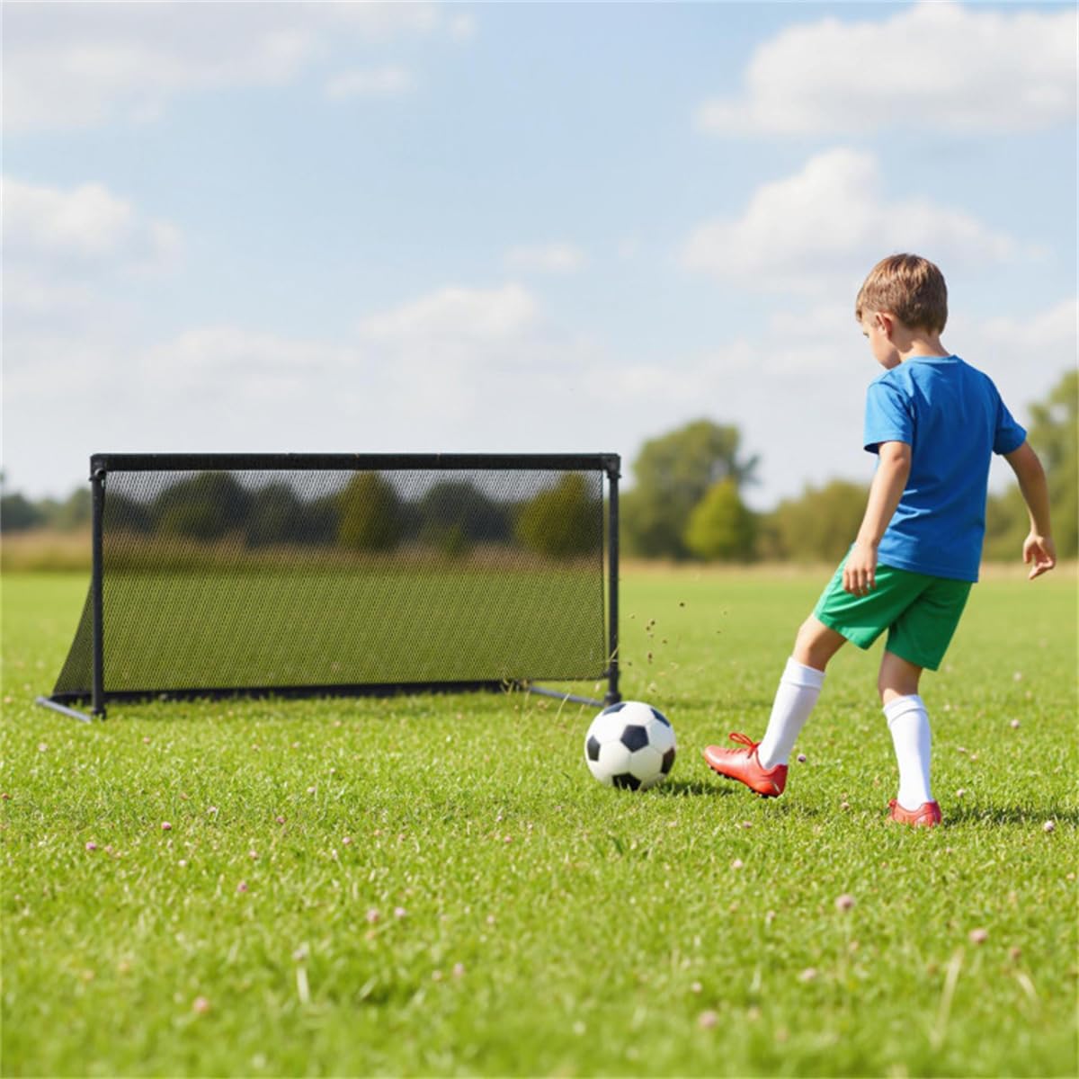 Portable Folding Soccer Goal with Heavy-Duty Powder-Coated Metal Frame and Durable PE Net for Outdoor Training and Recreation