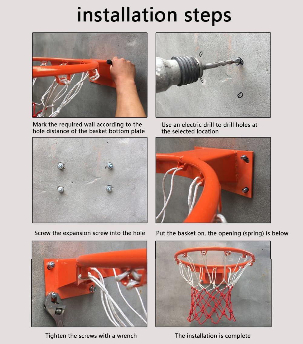 Outdoor Basketball Hoop, with Spring Shock Absorption Wall-Mounted Garage Basketball Hoop, Thickened Solid Replacement Basketball Hoop for Adults or Children,Orange,Children