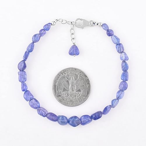 Miniatura 2 de InfinityGemsArt Natural Tanzanite Gemstone Tumbled Beads Bracelets for her, Birthstone, Energy Healing Crystals, 925 Sterling Silver Chain 8 inch,