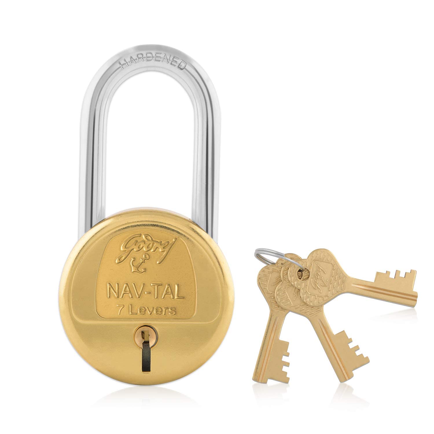 Godrej Locking Solutions and SystemsLocks navtal 7 levers Long Shackles Hardened Padlock 3597 Painted Finish 3 Keys (Brass,Golden,Pack of 1)