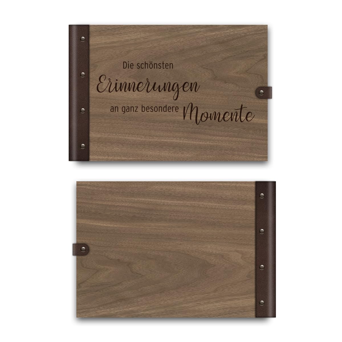 Geburtstag Gästebuch Nussbaum (Furnier) Holz Cover mit Lederrücken 72 Blätter | 144 Seiten DIN A4 quer 302x215mm - Schönste Momente