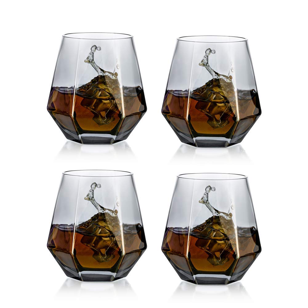Buy Diamond Whiskey Glasses Set of 4 Water Juice Tumbler Tilted Scotch