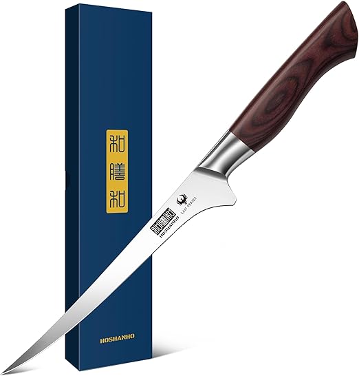 Fillet Knife 7 Inch, Professional High Carbon Stainless Steel Boning Knife for Meat, Ultra Sharp Japanese Fish Fillet Knives with Ergonomic Wood Handle