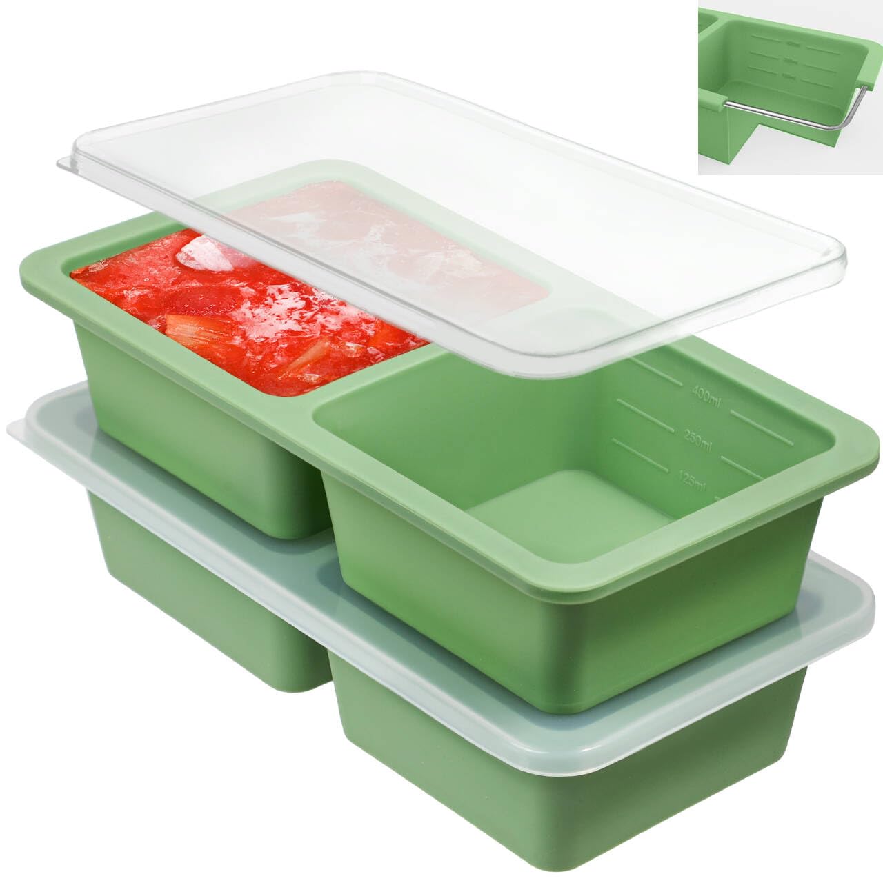 Kamehame Silicone Soup Freezer Moulds with Lid & Steel Frame 2 Pack 2-Cup 400 ML Silicone Food Freezer Trays for Batch Cooking Ice Cube Tray for Soupe, Broth, Sauce, Meal Prep, Food Storage — image 1