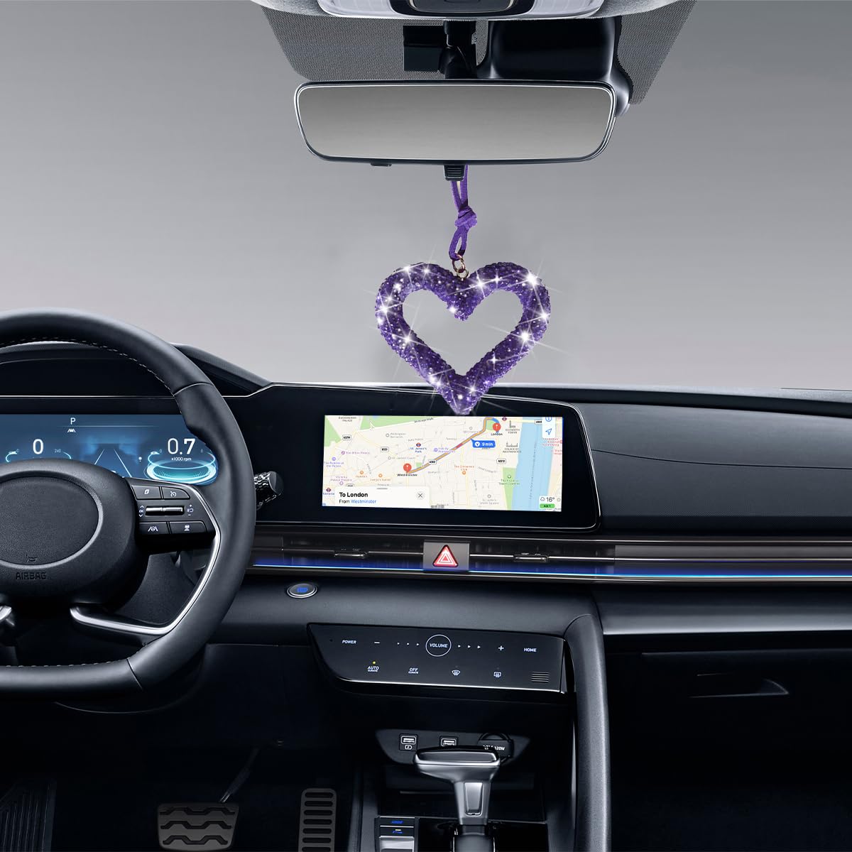 Mandark Bling Heart Car Hanging Charm - Crystal Rhinestone Rear View Mirror Pendant For Women (Light Blue) - View #5
