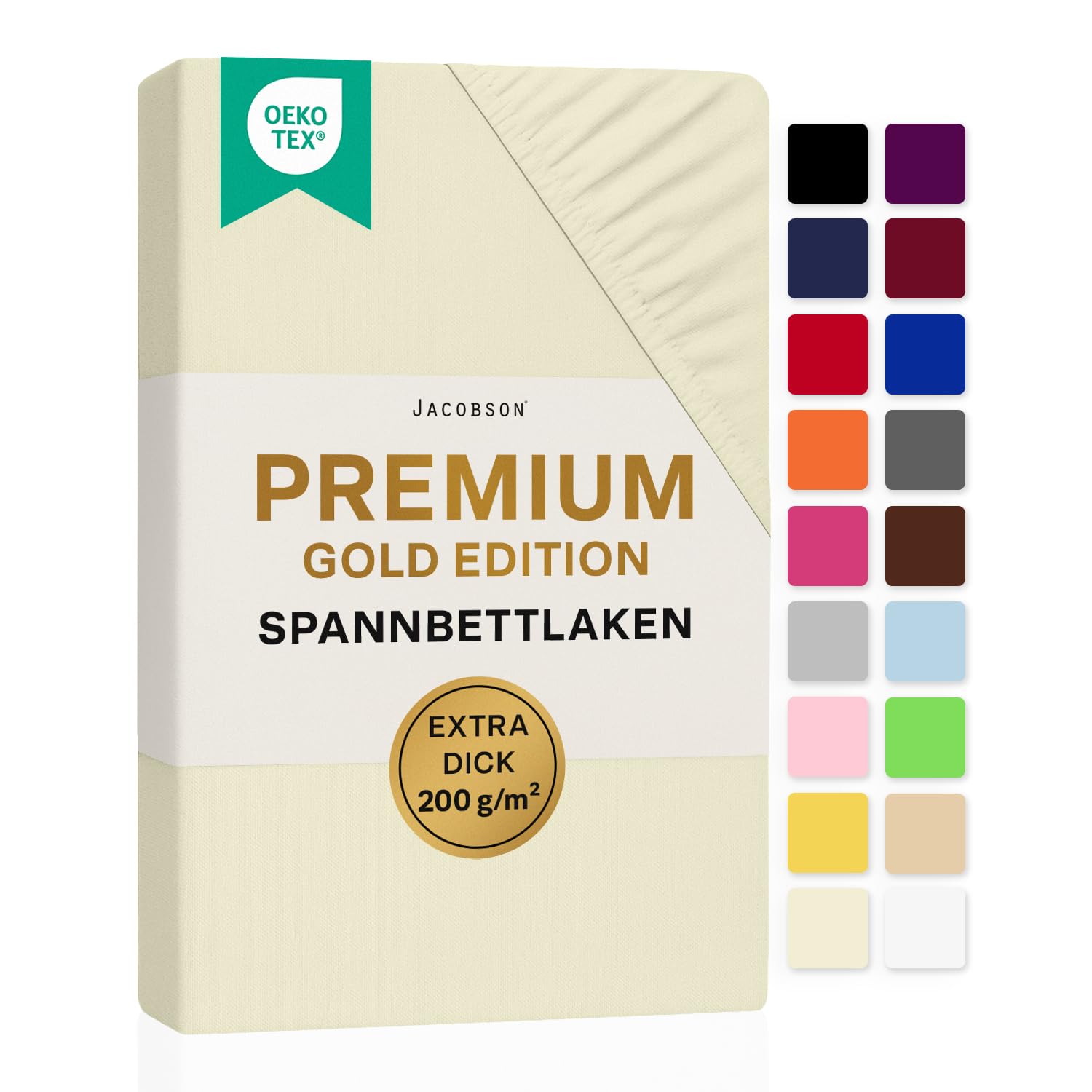 Jacobson Premium Topper Spannbettlaken 200 g/m² Jersey Baumwolle mit Elasthan (Topper 180x200-200x200 cm, Natur)