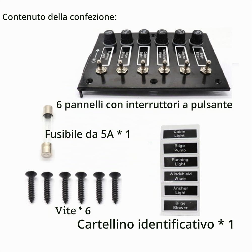 Pannello interruttore a bilanciamento 6 marce da 12/24 V impermeabile con presa USB doppia, caricabatterie, voltmetro, adatto per barca, marina, yacht, camper
