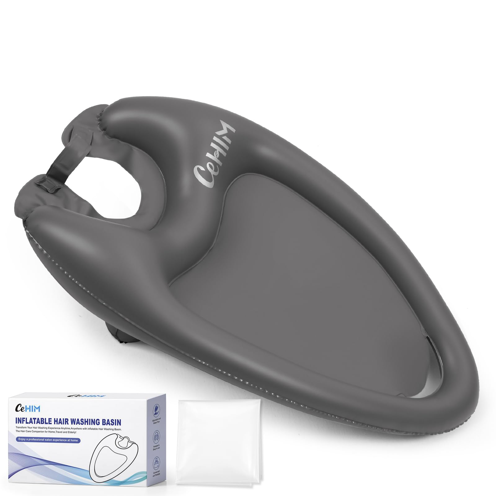 Lavabo inflable para champú, cuenco portátil para champú, lavabo para lavar el cabello en cama, discapacitados, lesionados, tina de lavado de cabello para rastas y lavado en el fregadero en casa